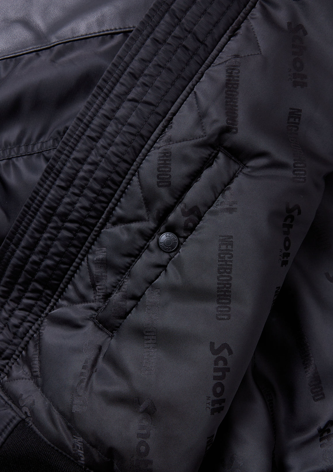 超ポイント祭 期間限定 NH x Schott . LEATHER COMBI MA-1 JACKET